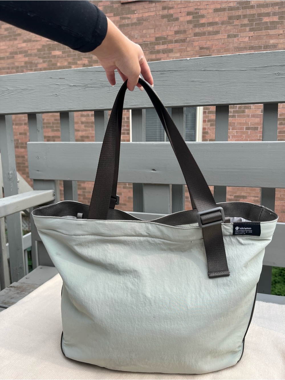 Lululemon Clean Lines Tote Bag Light Sage Green Grey Recycled Nylon Gym Work